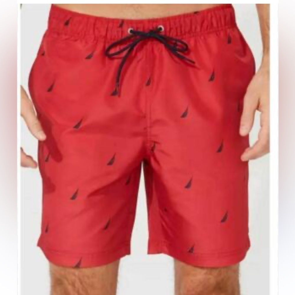 Nautica 8” quick dry sailboat print Swim Trunks shorts size medium maroon red